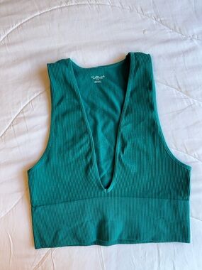 Urban Outfitters Teal Ribbed V-Neck Tank